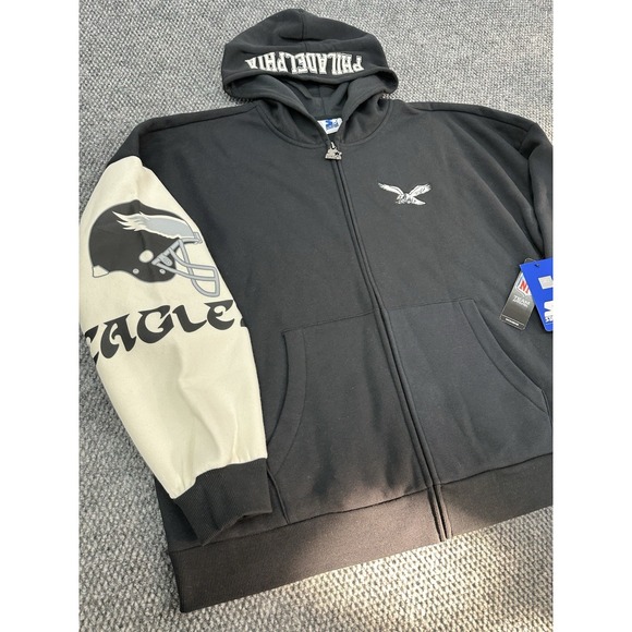 Philadelphia Eagles Women's 2XL Starter Black Full-Zip Hoodie Sweatshirt Relaxed - Picture 2 of 9